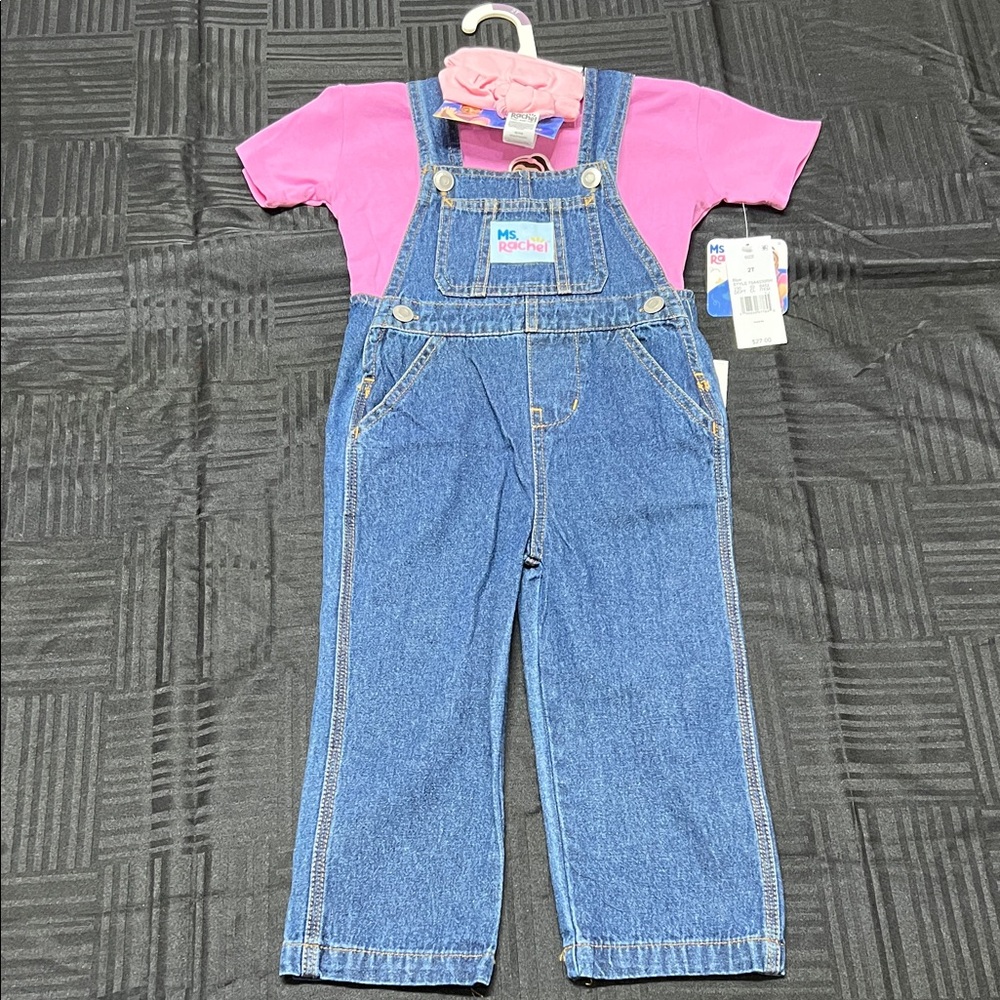 Ms. Rachel Blue Overalls with Pink Top & Headband- Size 2T